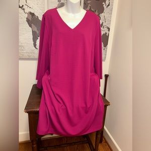 Chico’s Magenta Midi Dress with 3/4 Length Kimono Sleeves Size 3 (16/18)